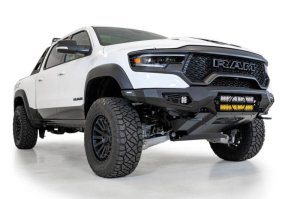 RAM 1500 TRX Bumper - Front - Addictive Desert Designs - Bomber with Dual 20-inch LED Bar Mounts - Hammer Black with Satin Black panels - `21-`27